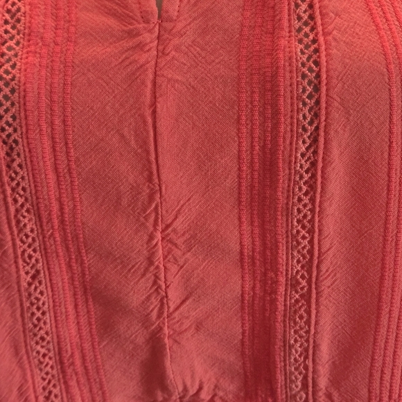 fever Women's XL Coral Blouse Textured Stripes 3/4 Sleeve Open Weave Eye Hook - Picture 2 of 12